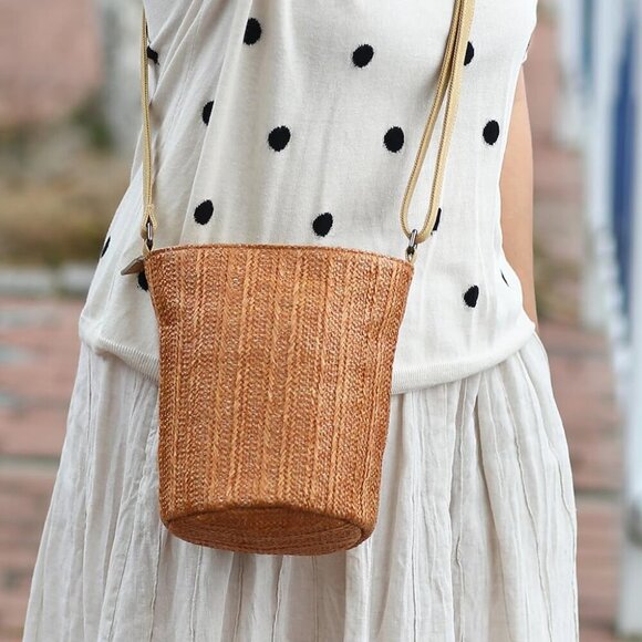 Cylindrical Crossbody Bag Women Straw PP Fabric Zipper Fashion Travel main image 7